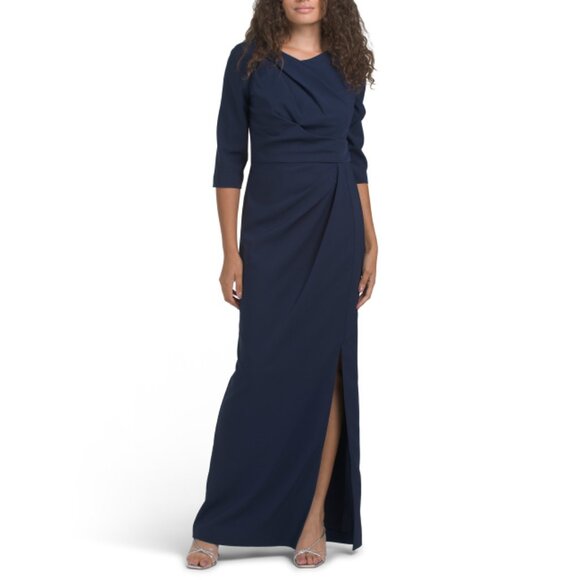 KAY UNGER Midnight Margerite Elbow Sleeve Column Gown - Picture 1 of 2